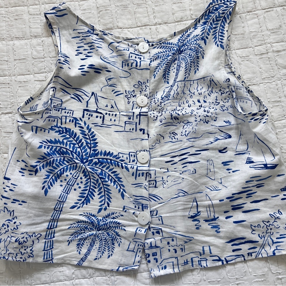 Calypso St. Barth Linen Blend Tank with Cute Royal Blue Tropical Print - Picture 2 of 5